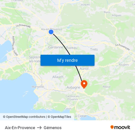 Aix-En-Provence to Gémenos map