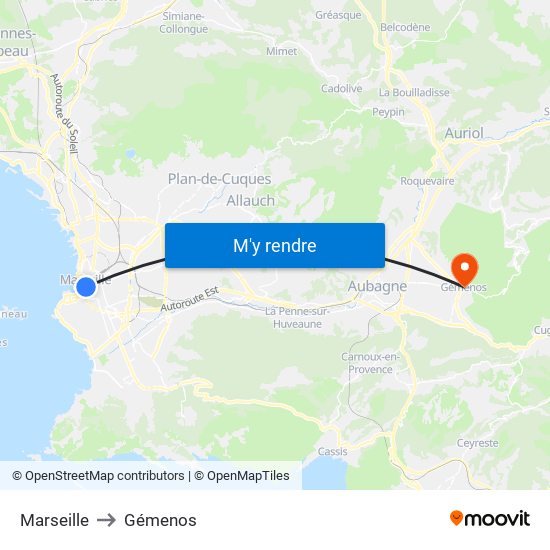 Marseille to Gémenos map