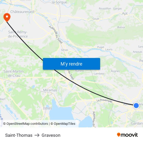 Saint-Thomas to Graveson map