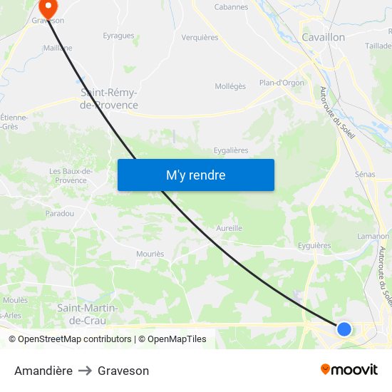 Amandière to Graveson map