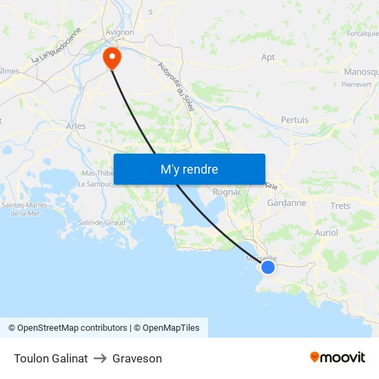 Toulon Galinat to Graveson map