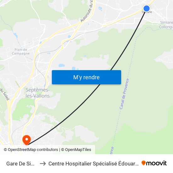 Gare De Simiane to Centre Hospitalier Spécialisé Édouard Toulouse map