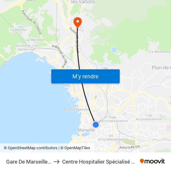 Gare De Marseille-St-Charles to Centre Hospitalier Spécialisé Édouard Toulouse map