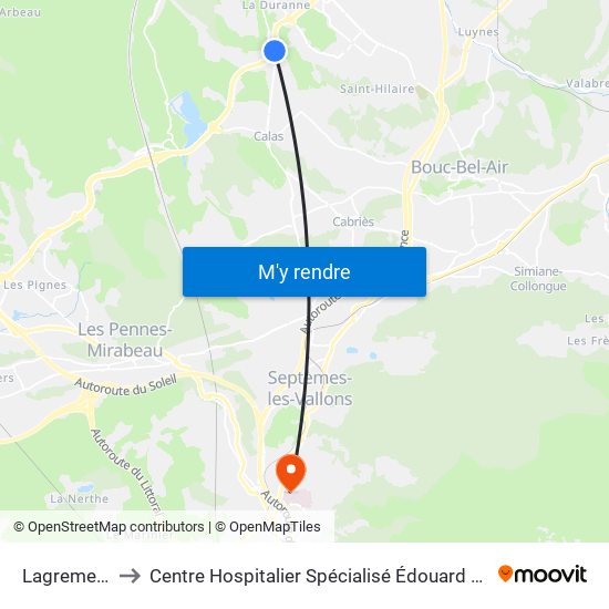 Lagremeuse to Centre Hospitalier Spécialisé Édouard Toulouse map