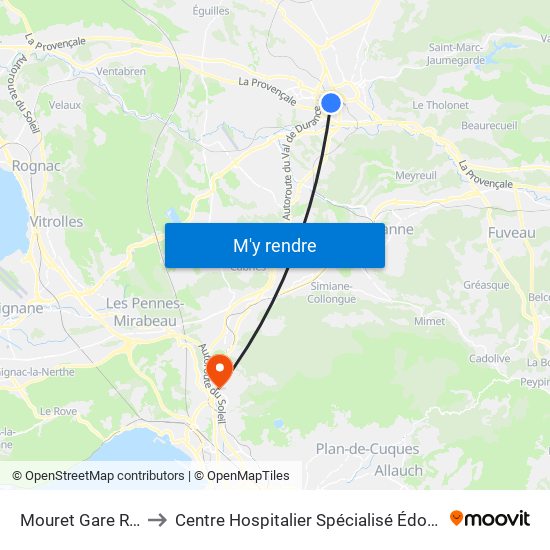 Mouret Gare Routière to Centre Hospitalier Spécialisé Édouard Toulouse map