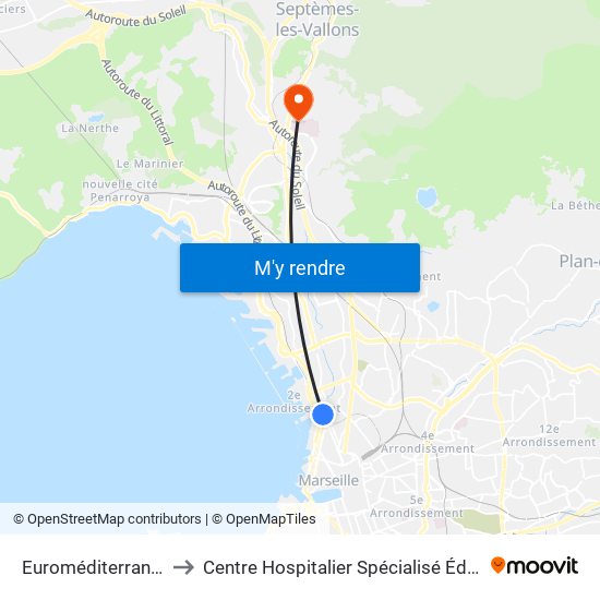 Euroméditerranée Arenc to Centre Hospitalier Spécialisé Édouard Toulouse map