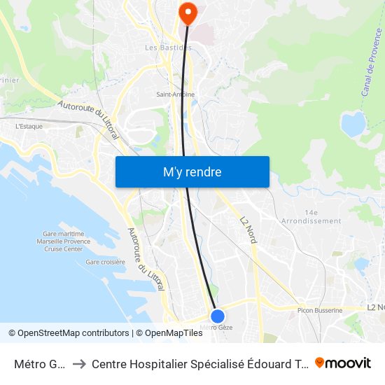 Métro Gèze to Centre Hospitalier Spécialisé Édouard Toulouse map