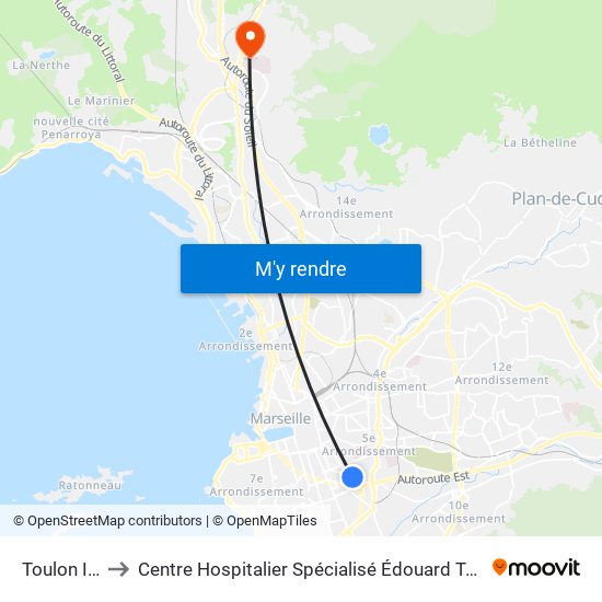 Toulon Isly to Centre Hospitalier Spécialisé Édouard Toulouse map