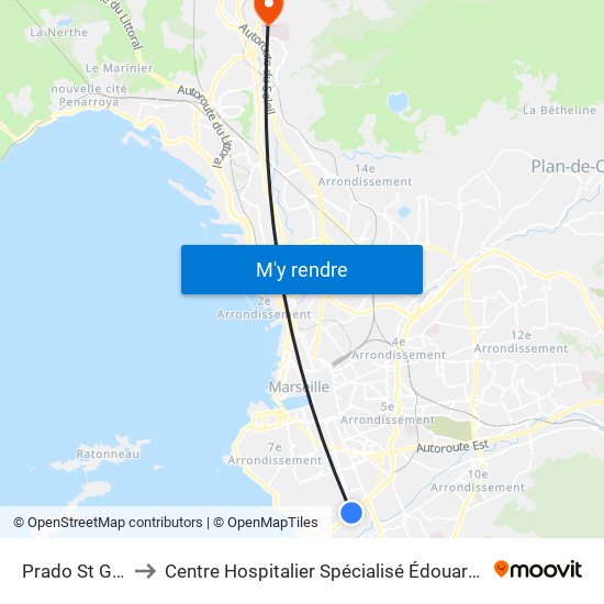 Prado St Giniez to Centre Hospitalier Spécialisé Édouard Toulouse map