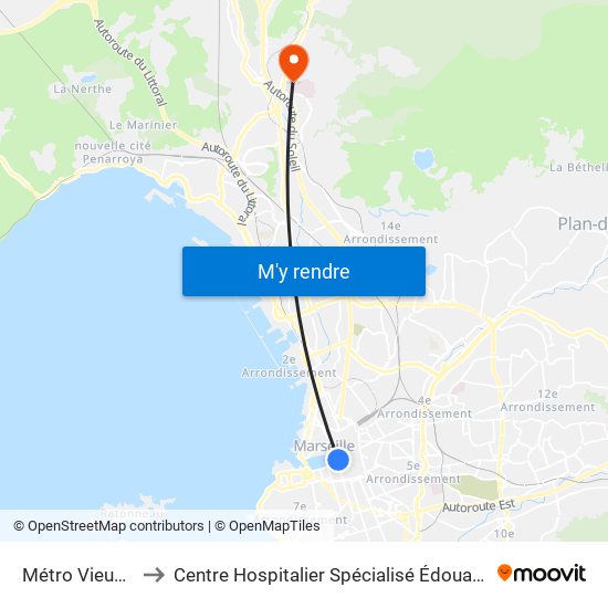 Métro Vieux Port to Centre Hospitalier Spécialisé Édouard Toulouse map