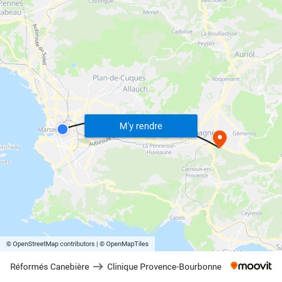 Réformés Canebière to Clinique Provence-Bourbonne map