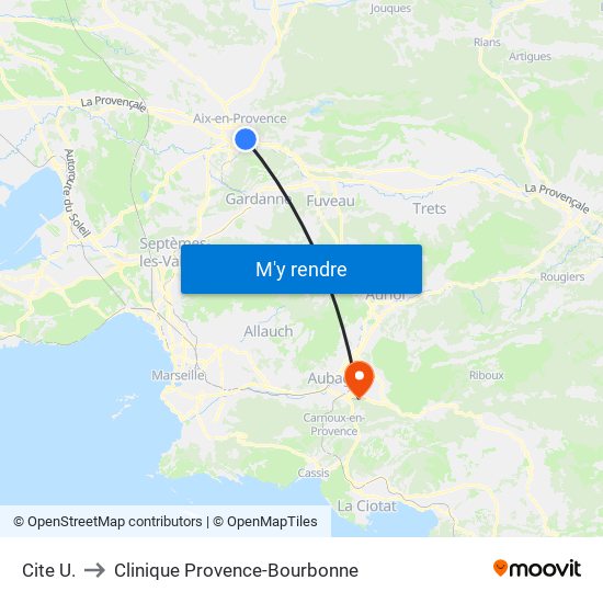 Cite  U. to Clinique Provence-Bourbonne map