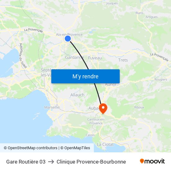 Gare Routière 03 to Clinique Provence-Bourbonne map