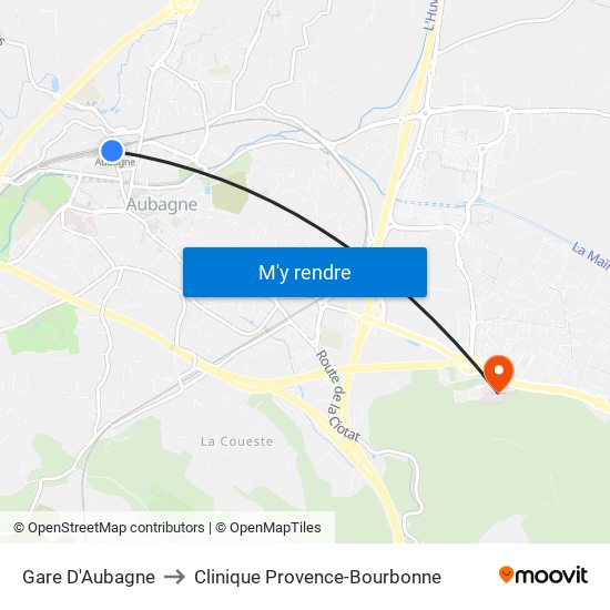 Gare D'Aubagne to Clinique Provence-Bourbonne map