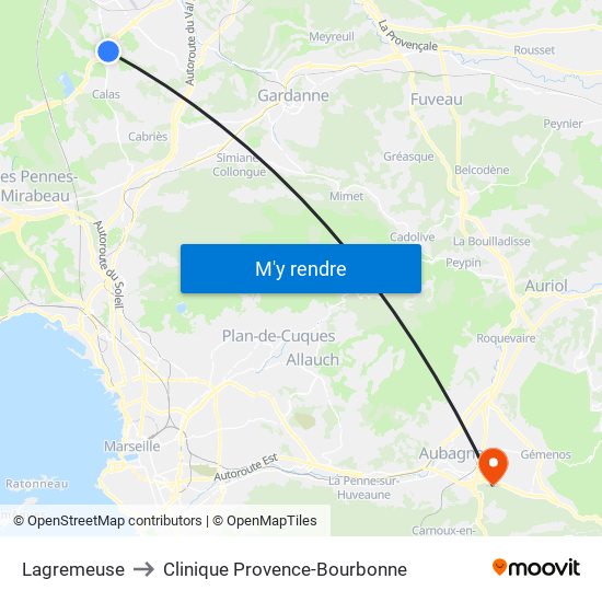 Lagremeuse to Clinique Provence-Bourbonne map