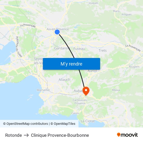 Rotonde to Clinique Provence-Bourbonne map