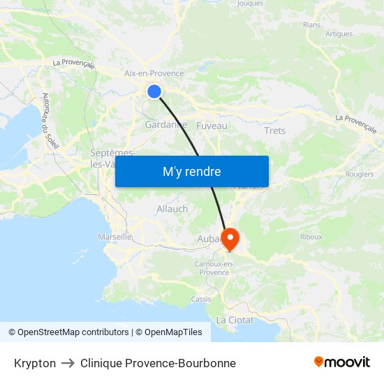 Krypton to Clinique Provence-Bourbonne map