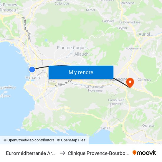 Euroméditerranée Arenc to Clinique Provence-Bourbonne map