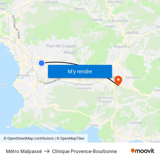 Métro Malpassé to Clinique Provence-Bourbonne map