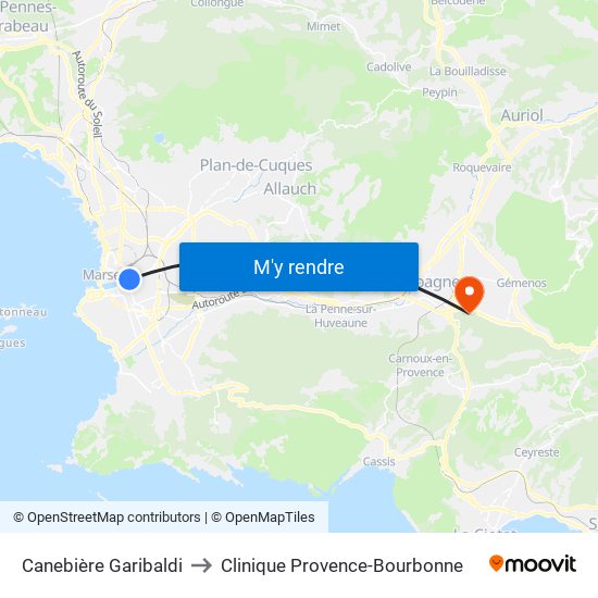 Canebière Garibaldi to Clinique Provence-Bourbonne map