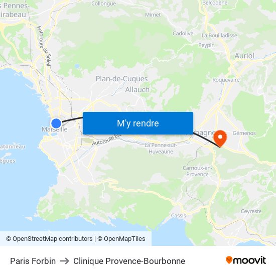 Paris Forbin to Clinique Provence-Bourbonne map