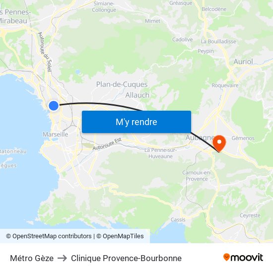 Métro Gèze to Clinique Provence-Bourbonne map