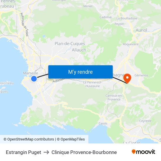 Estrangin Puget to Clinique Provence-Bourbonne map