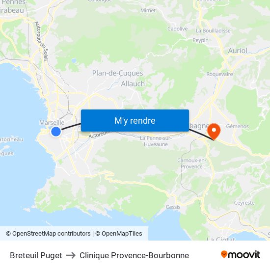 Breteuil Puget to Clinique Provence-Bourbonne map