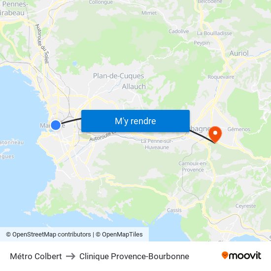 Métro Colbert to Clinique Provence-Bourbonne map