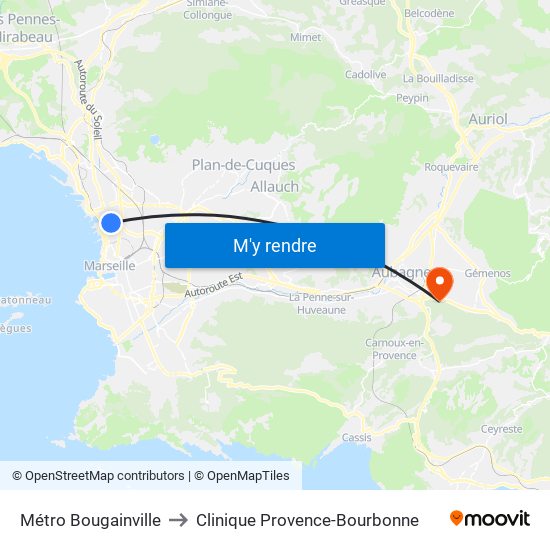 Métro Bougainville to Clinique Provence-Bourbonne map