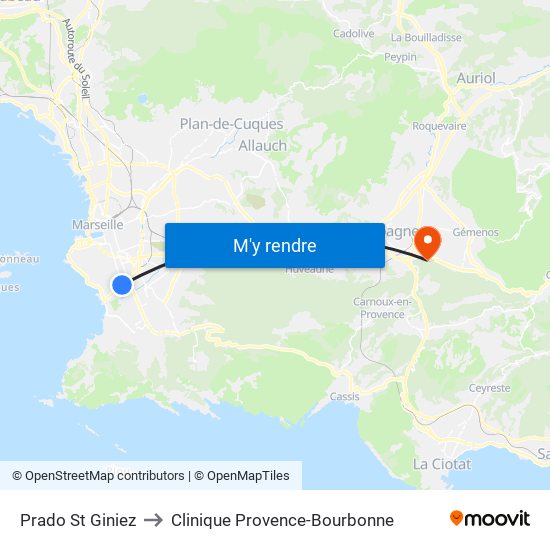 Prado St Giniez to Clinique Provence-Bourbonne map