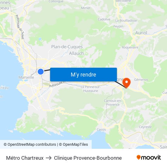 Métro Chartreux to Clinique Provence-Bourbonne map