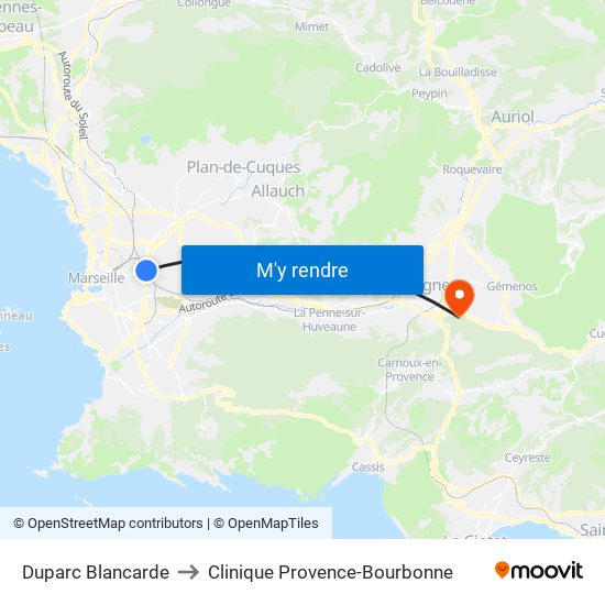 Duparc Blancarde to Clinique Provence-Bourbonne map