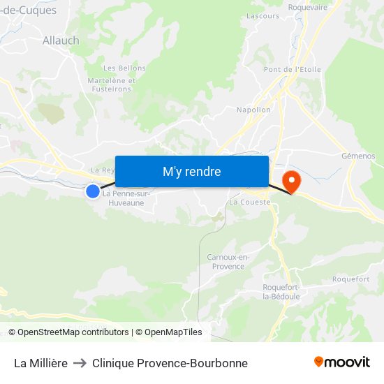 La Millière to Clinique Provence-Bourbonne map