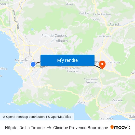 Hôpital De La Timone to Clinique Provence-Bourbonne map