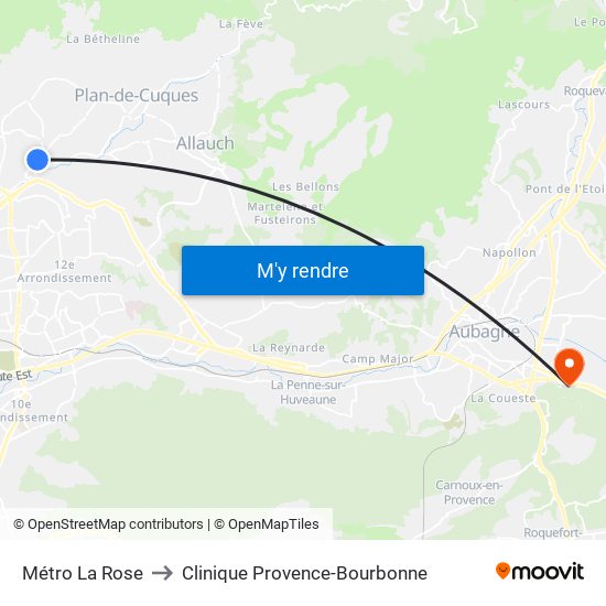 Métro La Rose to Clinique Provence-Bourbonne map