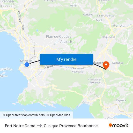 Fort Notre Dame to Clinique Provence-Bourbonne map