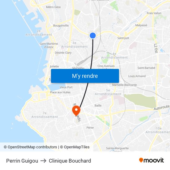 Perrin Guigou to Clinique Bouchard map