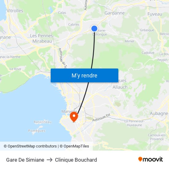 Gare De Simiane to Clinique Bouchard map