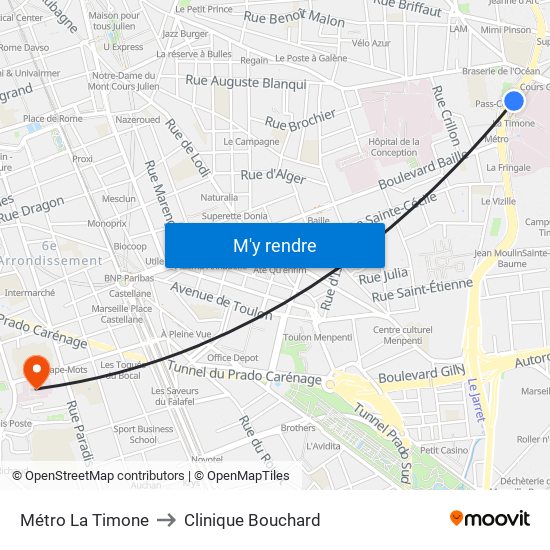 Métro La Timone to Clinique Bouchard map