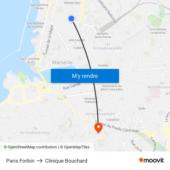 Paris Forbin to Clinique Bouchard map