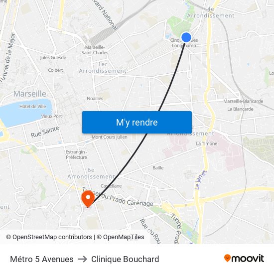Métro 5 Avenues to Clinique Bouchard map