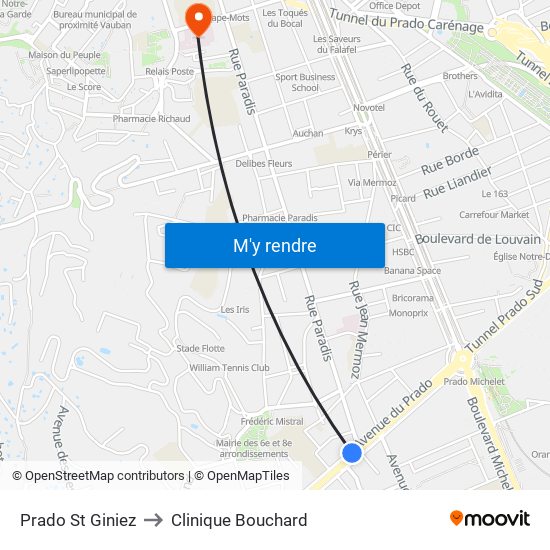 Prado St Giniez to Clinique Bouchard map