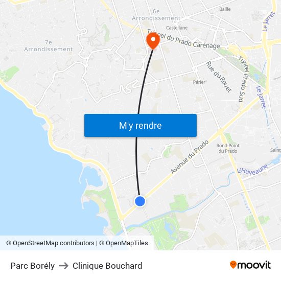 Parc Borély to Clinique Bouchard map