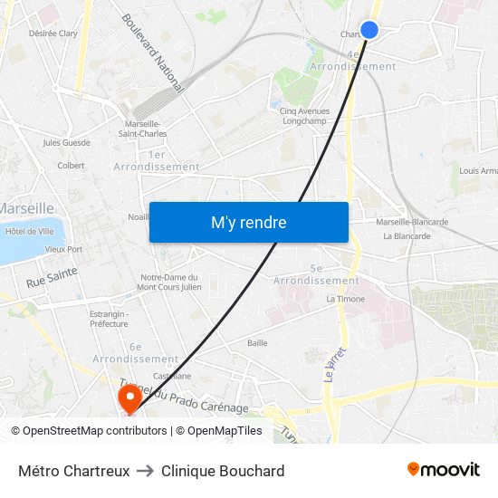 Métro Chartreux to Clinique Bouchard map