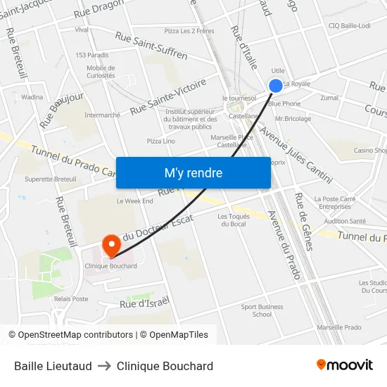 Baille Lieutaud to Clinique Bouchard map