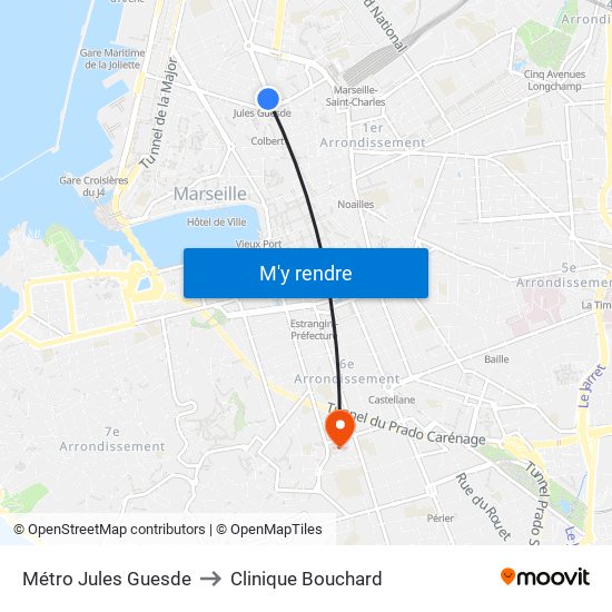 Métro Jules Guesde to Clinique Bouchard map