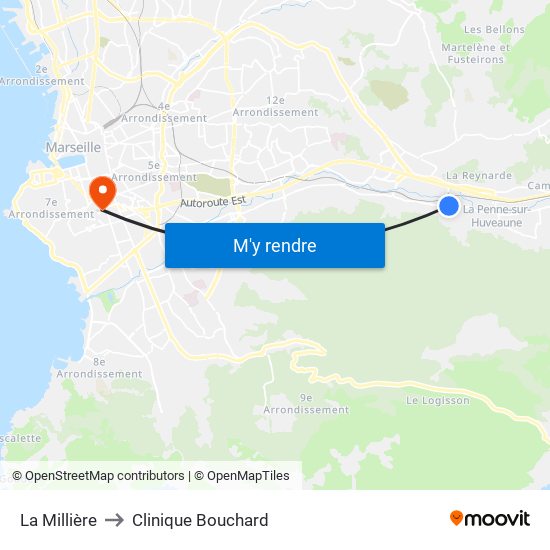 La Millière to Clinique Bouchard map
