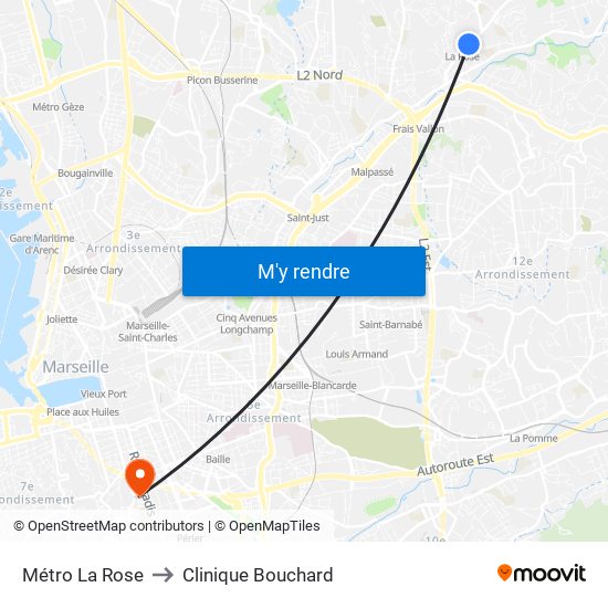 Métro La Rose to Clinique Bouchard map