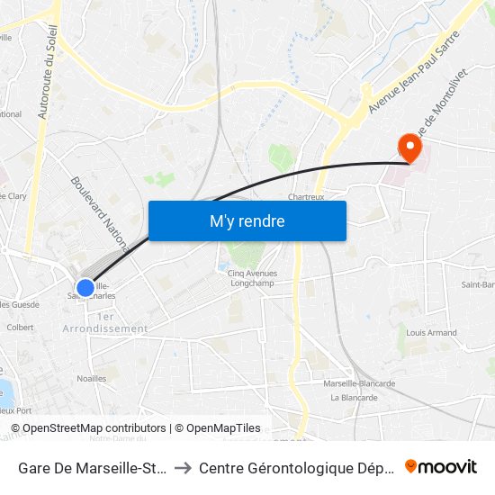 Gare De Marseille-St-Charles to Centre Gérontologique Départemental map